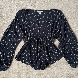 Billabong black flowy long sleeve shirt with white flowers size small